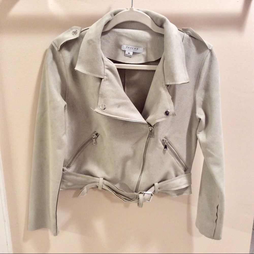 Cropped Moto Faux Suede Jacket, size M